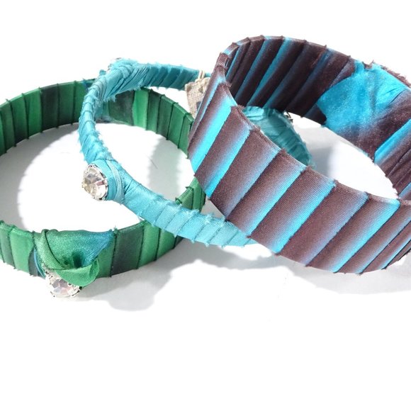 Lee Angel Green Blue Brown Wrapped Crystal Bangle Set of 3 NWT 450 - Picture 6 of 9